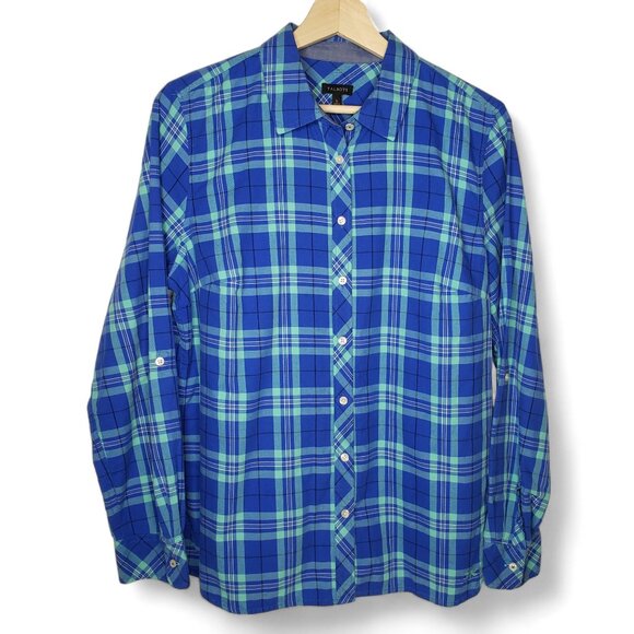 Talbots Plaid Shirt Women's Roll Up Button Long Sleeves Preppy Colorful Bright L - Picture 1 of 7